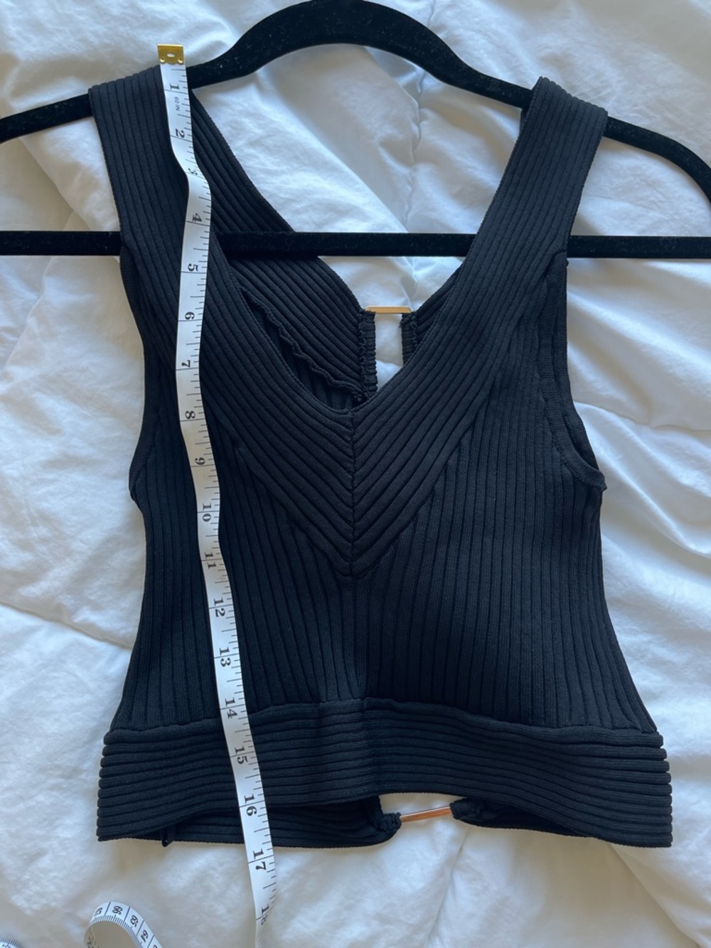 Ribbed Reversible V-Neck Black Tank Top with Hardware - Picture 10 of 11